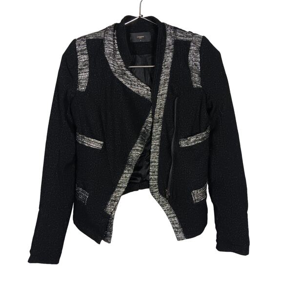 Comme Moi Moto Blazer Size Small Black with Silver Knit Accents Slanted Zipper - Picture 4 of 8